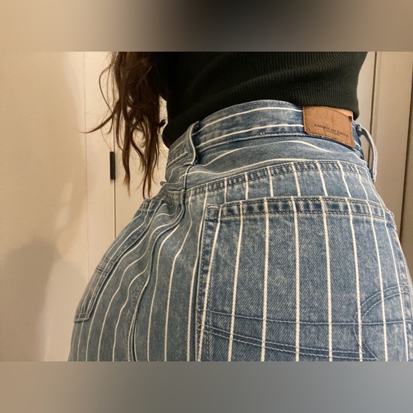 American Eagle Outfitters Blue Striped Jeans Size 6 Denim Straight Leg Cotton AE - Picture 2 of 6